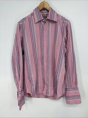 Ted Baker Pink and Blue Multi-Stripe Dress Shirt Men's